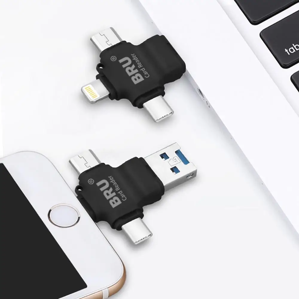 BRU 4 в 1 картридер для iPhone5 6s 7Plus 8X MicroSD TF карта памяти iPad Macbook type c Android телефон OTG