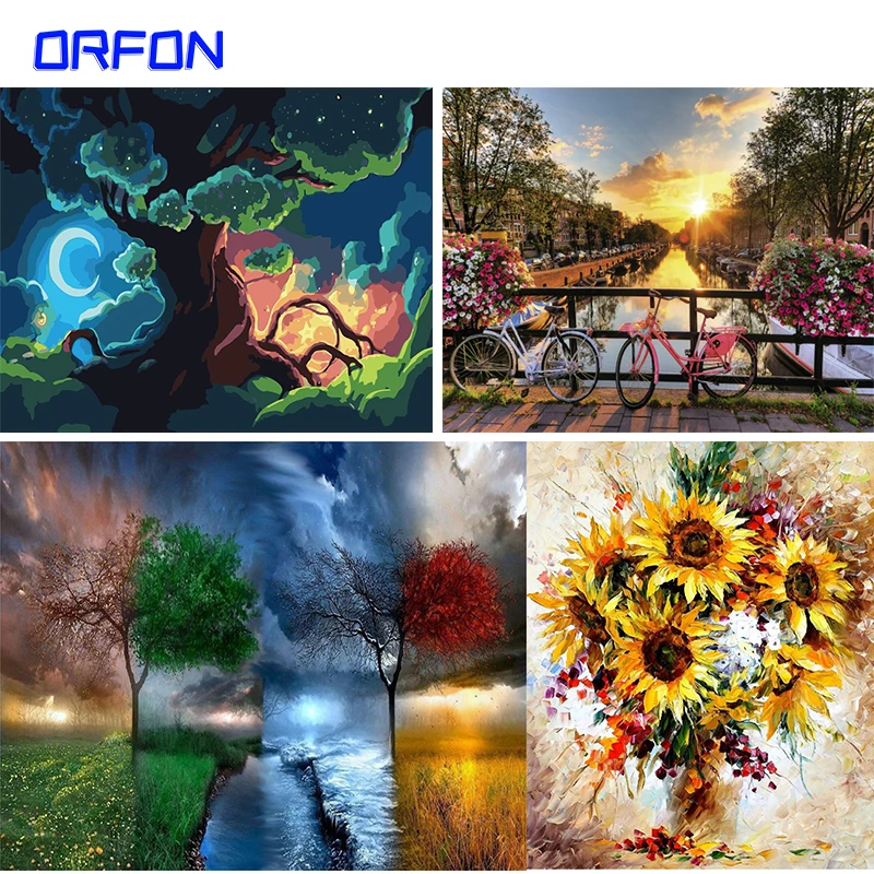 

Набор для рисования по номерам ORFON, набор для самостоятельного раскрашивания акриловых красок на холсте, для пейзажа, домашнего искусства