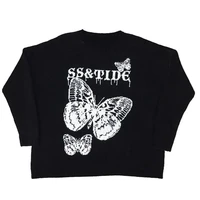 y2k sweater hip hop knitted jumper sweaters butterfly ink graffiti streetwear harajuku long sleeve oversized pullovers top women