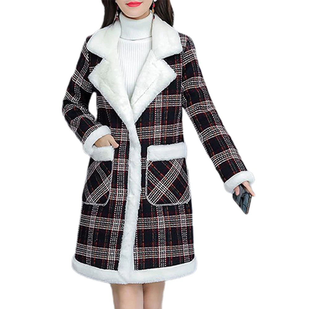 

Женское утепленное длинное пальто, пальто с длинным рукавом, зимний теплый плотный кардиган с лацканами, повседневная клетчатая куртка, нов...