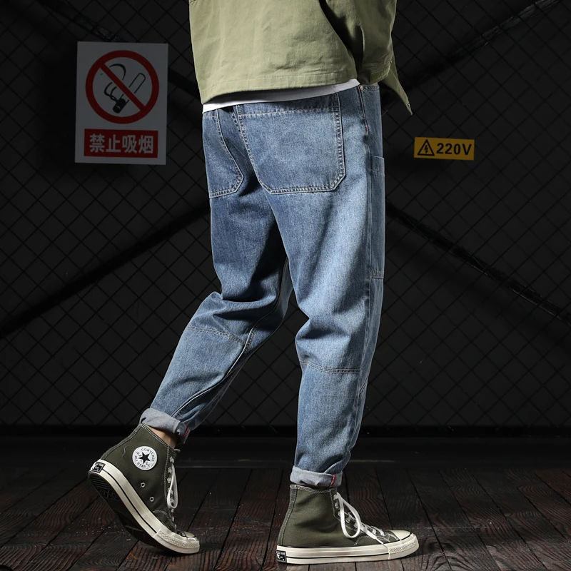 Джинсы мужские свободного покроя повседневные брюки-султанки в стиле хип-хоп