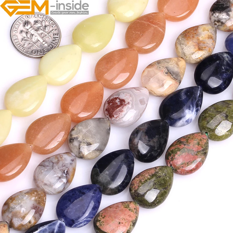 

Natural Gem-inside Flat Drop Teardrop Drip Stone Beads For Jewelry Making 13X18mm 15inches DIY Jewellery Selectable Material