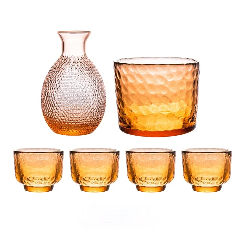 

Japanese Style Sake Set Cup Wine Hot Glass Amber Gradient Sake Set Vintage With Warmer Wijnglazen Household Utensils EI50BW