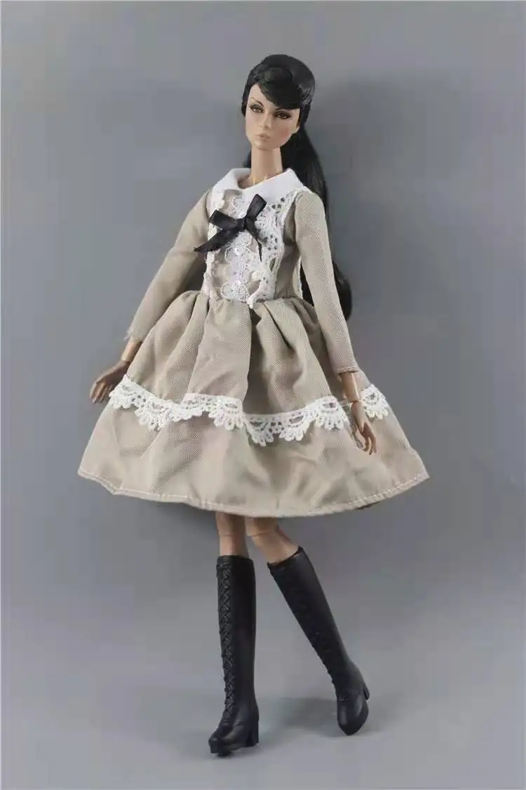 

1/6 BJD Clothes Fashion Khaki Lolita Bowknot Dress for Barbie Doll Clothes Outfits Princess Long Sleeve Party Gown Kids DIY Toy