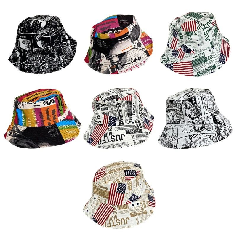 

Fisherman Hat Newspaper Graffiti Bucket Hat Retro Wild Basin Hat Outdoor Leisure Hat Show Face Small Pot Hat Foldable G5AE
