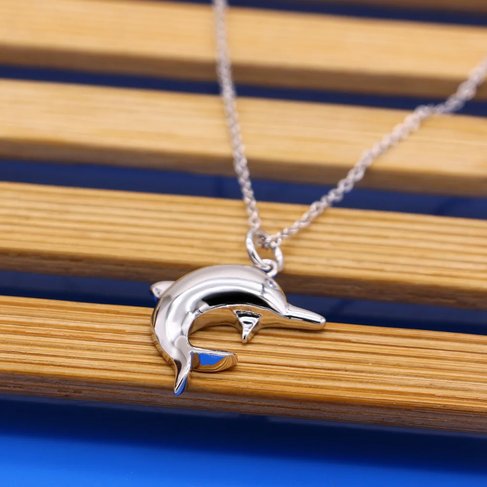 

Noble Jewelry 100% 925 Silver Necklace Women's Sterling Silver Dolphin Necklace Charm Jewelry Snake Chain 45-60CM Colar de prata