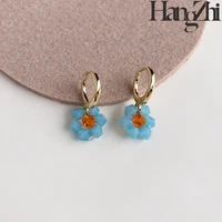 hangzhi 2021 new french personality crystal flower earrings blue simple romantic girl personality blue earrings earrings female