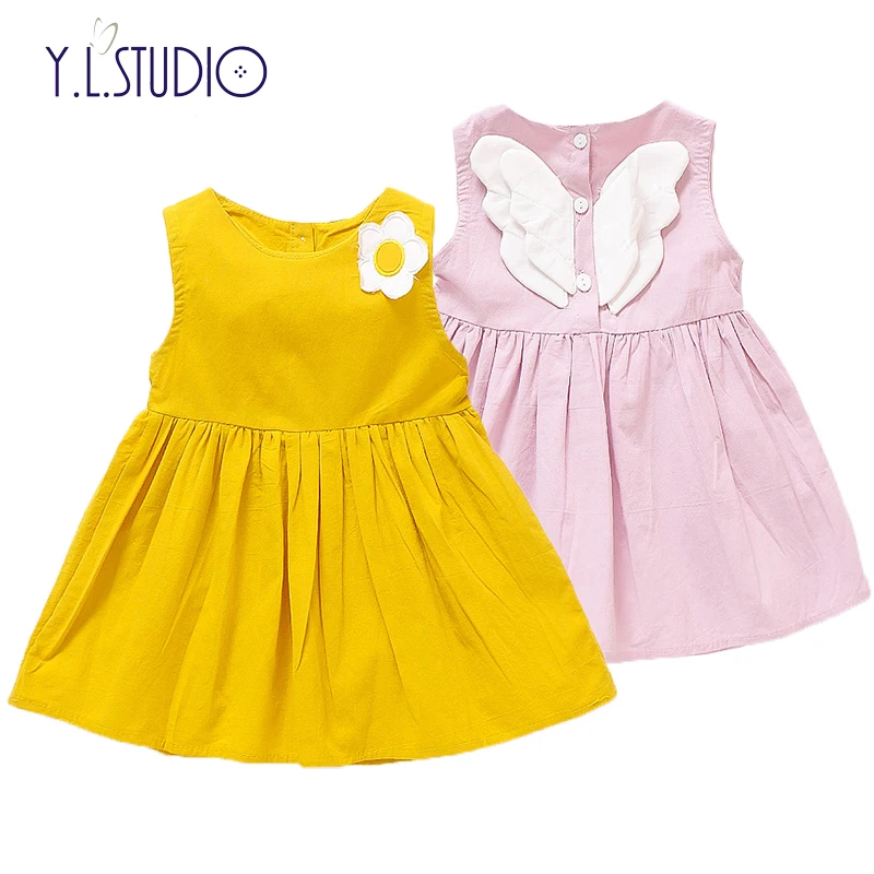 Летнее платье для маленьких девочек из материала на основе хлопка с цветочной