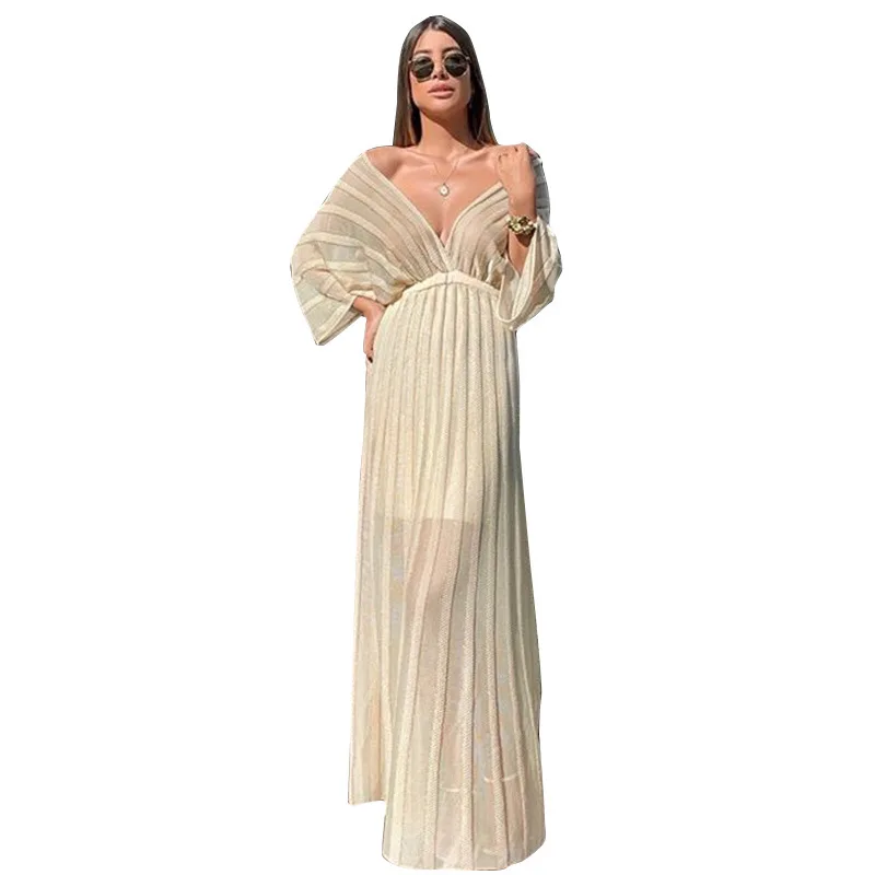 

Summer Women's V-neck Shawl Dress Temperament Dress Party