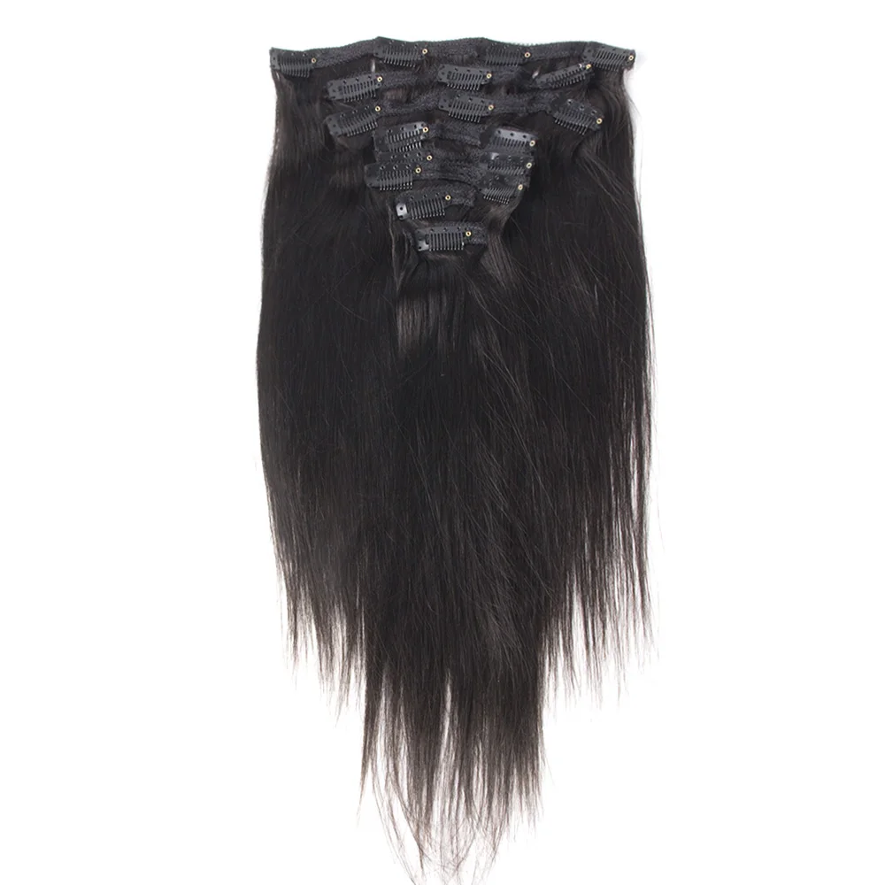 

Brazilian Remy Human Straight Hair Clip In Extensions canbe style Natural Black Silky Straight Hair Extension Clip 8pcs/pack