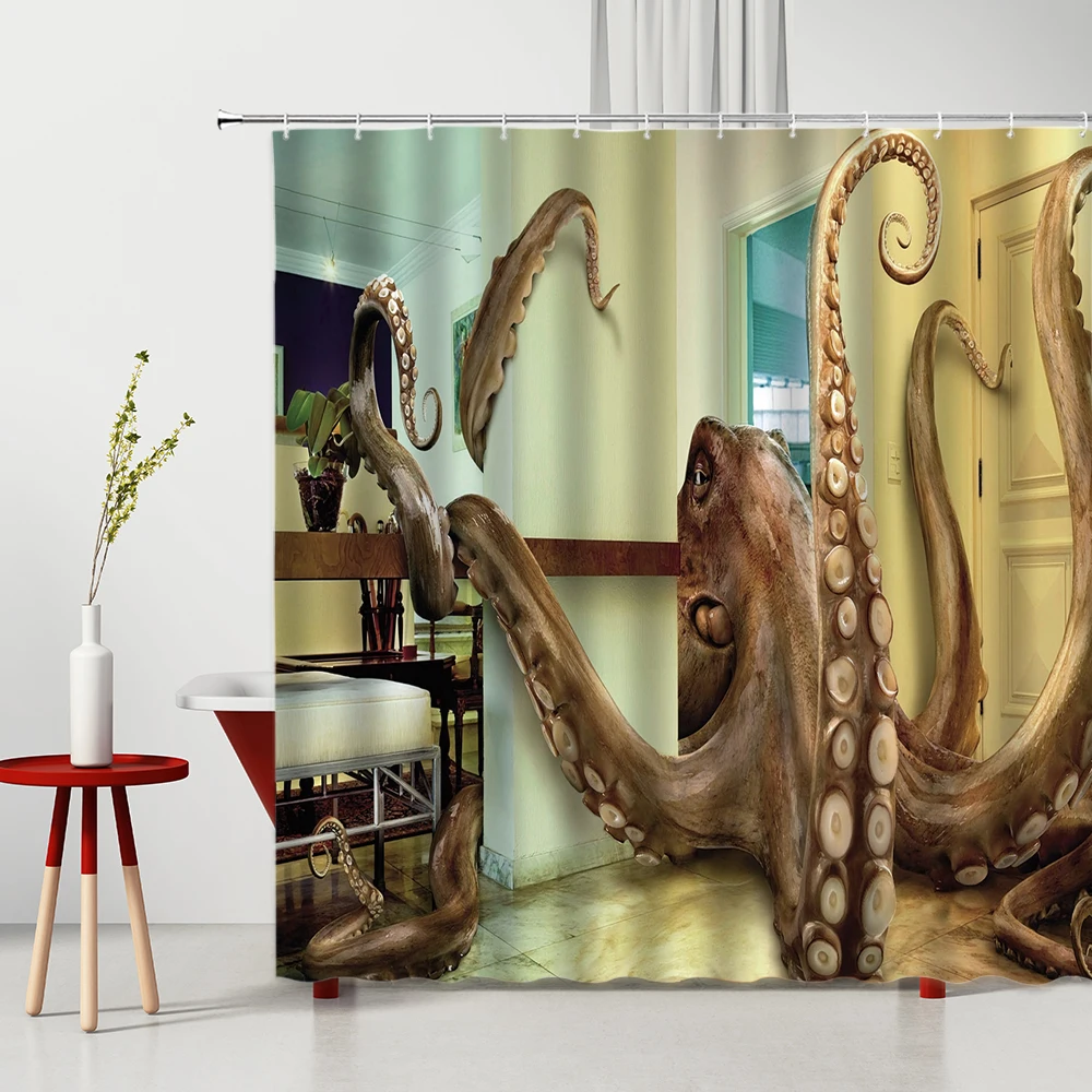 

Shower Curtains Marine Organisms Interesting Octopus Pattern Polyester Fabric Home Decor Waterproof Cloth Curtain Multiple Size