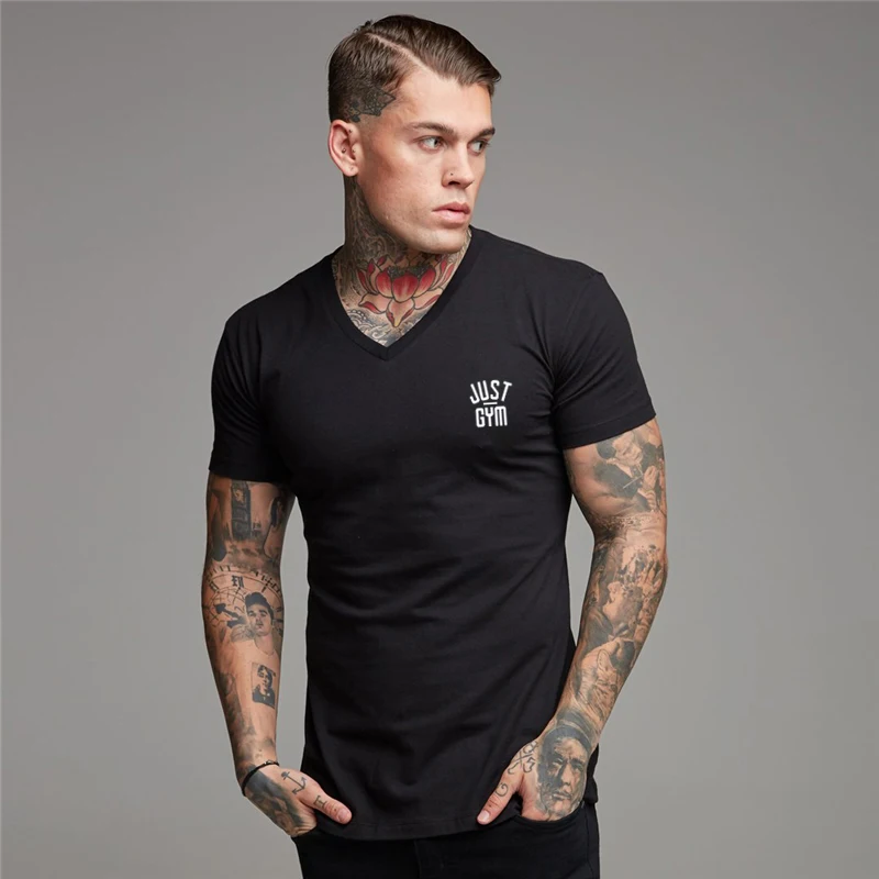 

2021 Brand New Mens Fashion Short Sleeve Fitness Tshirt Comfortable Bodybuilding Trend Casual Sports Running V-neck T Shirts