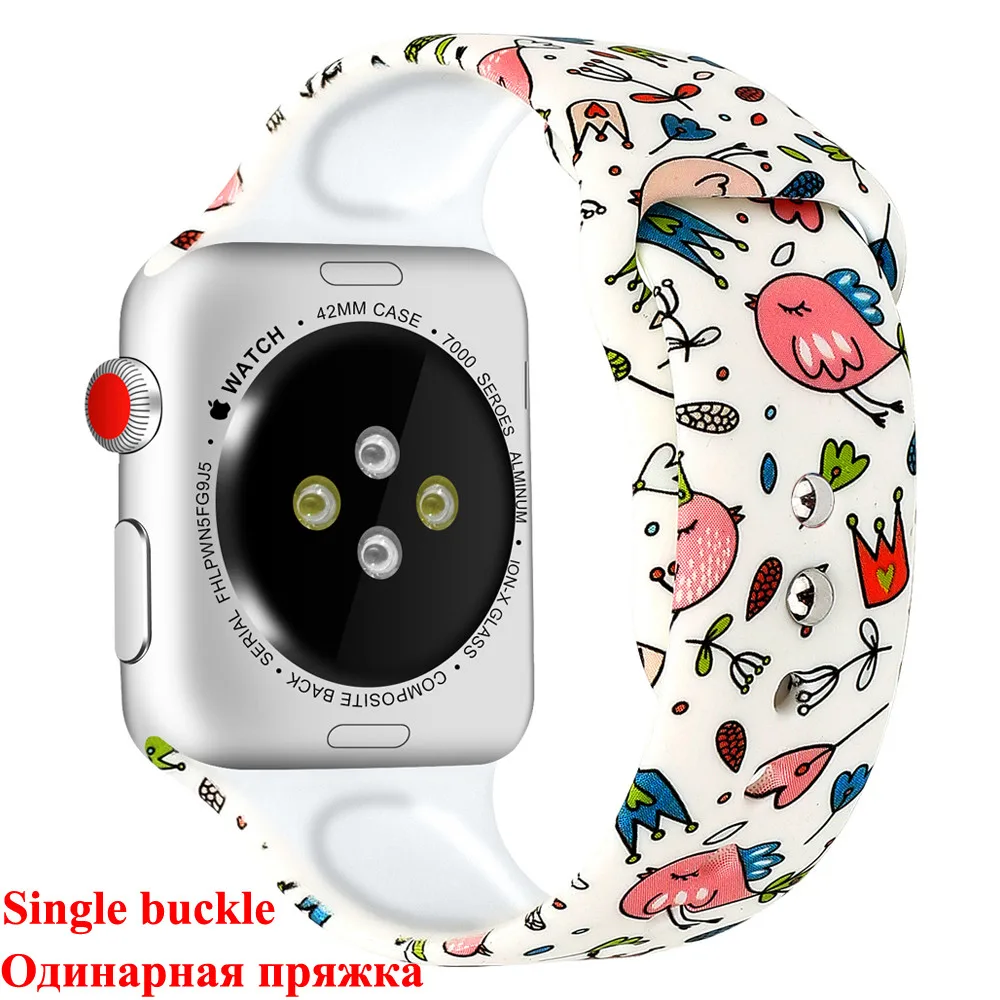 Ремешок силиконовый для Apple Watch Band 38 мм 42 40/44 аксессуары наручных часов с принтом