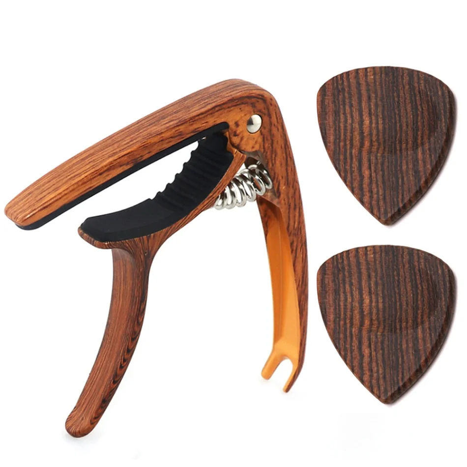 Bocote Picks 2 шт деревянные медиаторы металлический каподастр для гитары со Съемник фиксатора для акустической Народной классической гитары аксессуары для гавайской гитары - Цвет: Bocote Picks