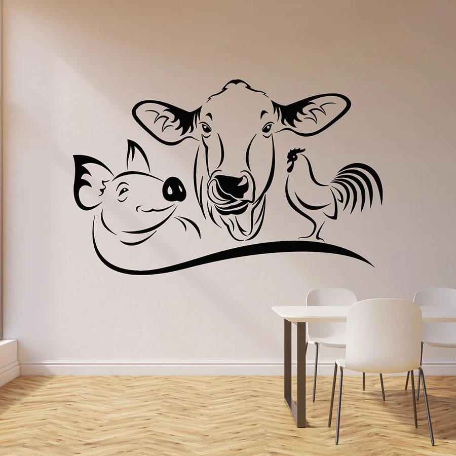 Cow Pig Rooster Wall Decal Farm Animal Kitchen Restaurant Dining House Decor Vinyl Window Sticker Mural Art Removable S1403