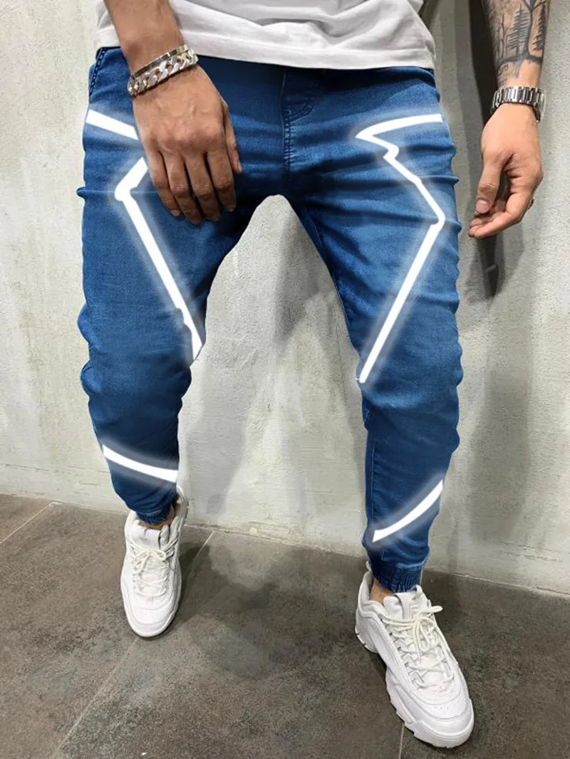 

Trendy men's skinny jeans bikers wear torn denim clothes torn denim pants side stripes pencil pants hip hop street wear jean