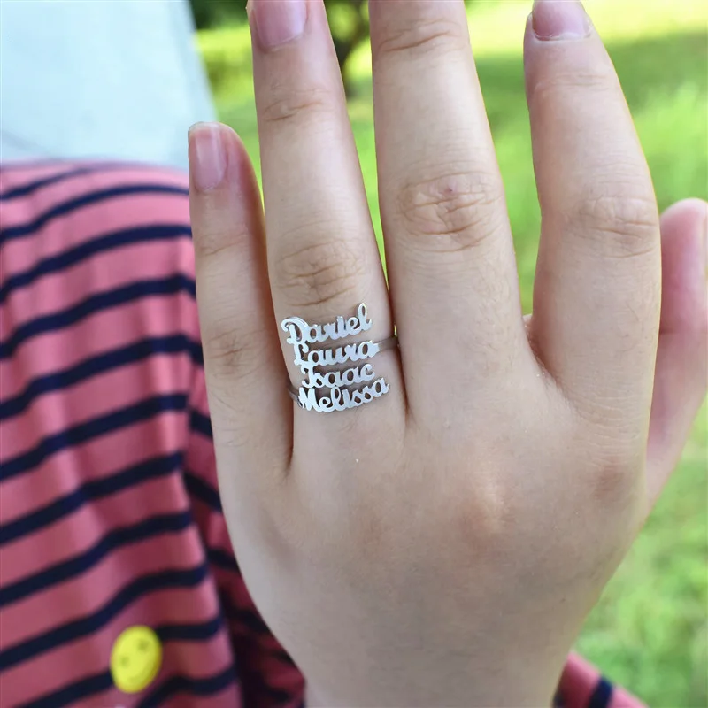 

Women's Ring for Men Lover Personalized Name Rings Letter Stainless Steel Unique Body Jewelry 4 Members Family 2021 Trend Charm