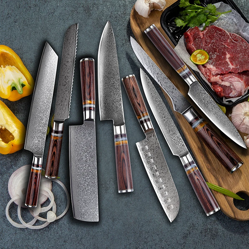 Кухонные ножи Grandsharp VG10 из дамасской стали шеф-нож Kiritsuke для обвалки хлеба сантоку