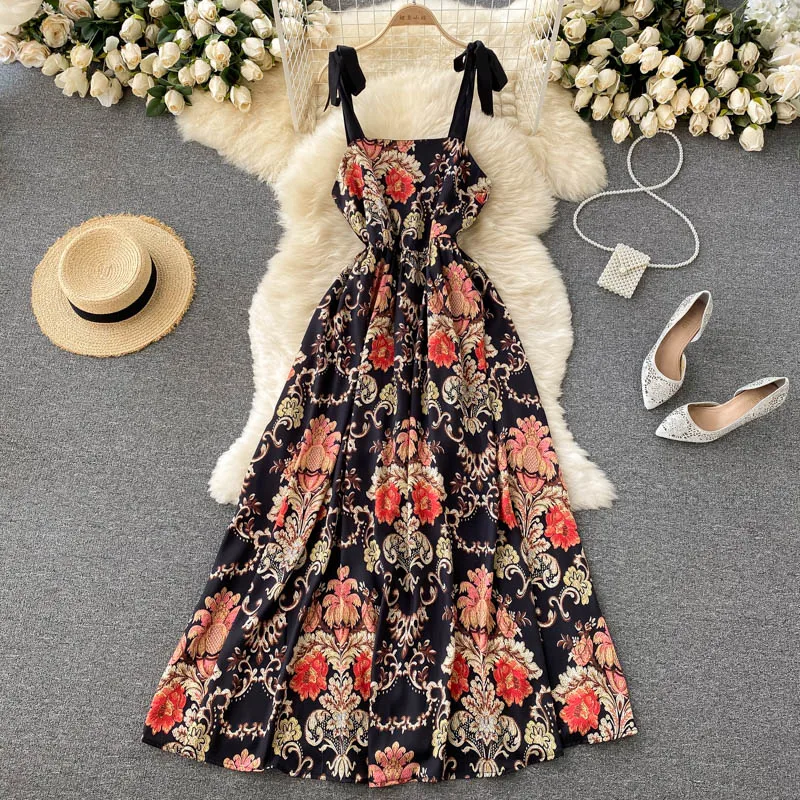 

Sexy Boho Dress Women Dresses Summer Vacation Beach Skirt vestidos 2021 Retro Print Sleeveless Party Dress Sundress Robe платье