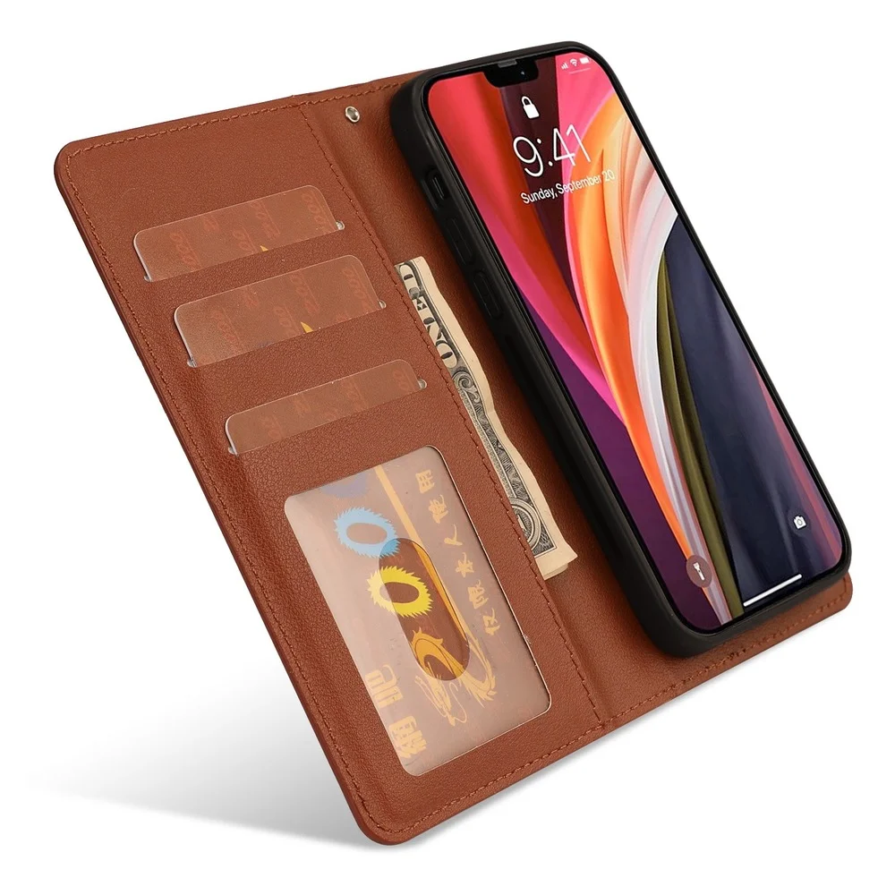 

Solid Color Phone Case for Iphone13 Clamshell Multi-function Magnetic Card Package Multi-style Handmade Mobile Phone Case