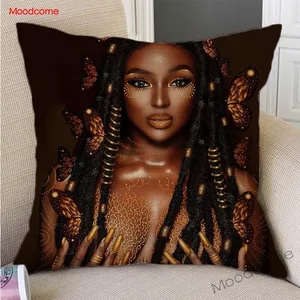 Красивые черного цвета для девочек в африканском стиле сестра автомобильные подушки диван-Подушка Чехол из хлопка и льна, удивительная Африка Красота искусство льняная Наволочка на подушку