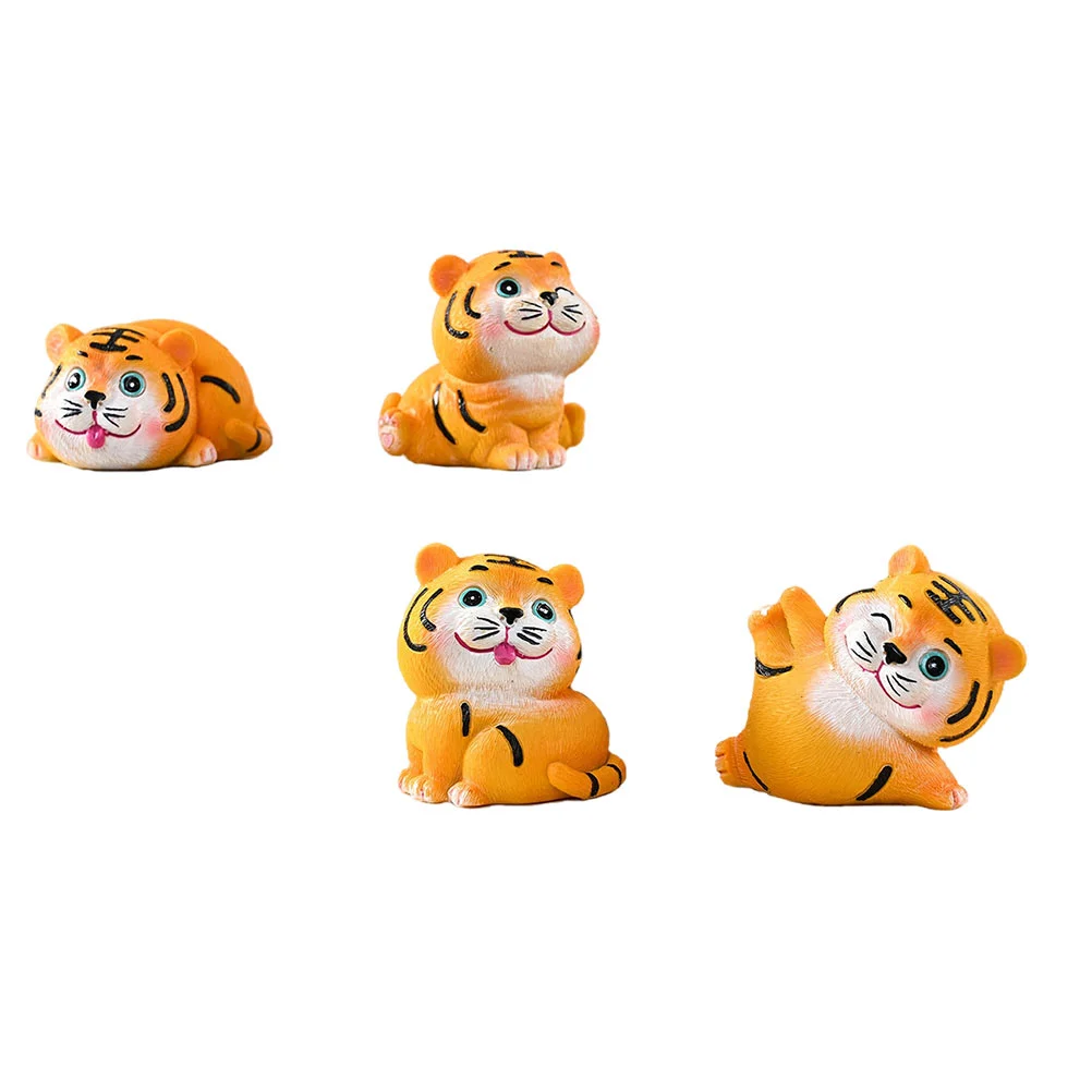 

4Pcs Small Resin Craft Desktop Decor Lovely Tiger Figurine Ornament Animal Decor