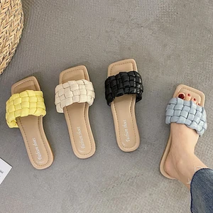 2021 brand new women weave slippers women flat open toe sandals hot fashion design leisure shoes charm office women flip flop free global shipping