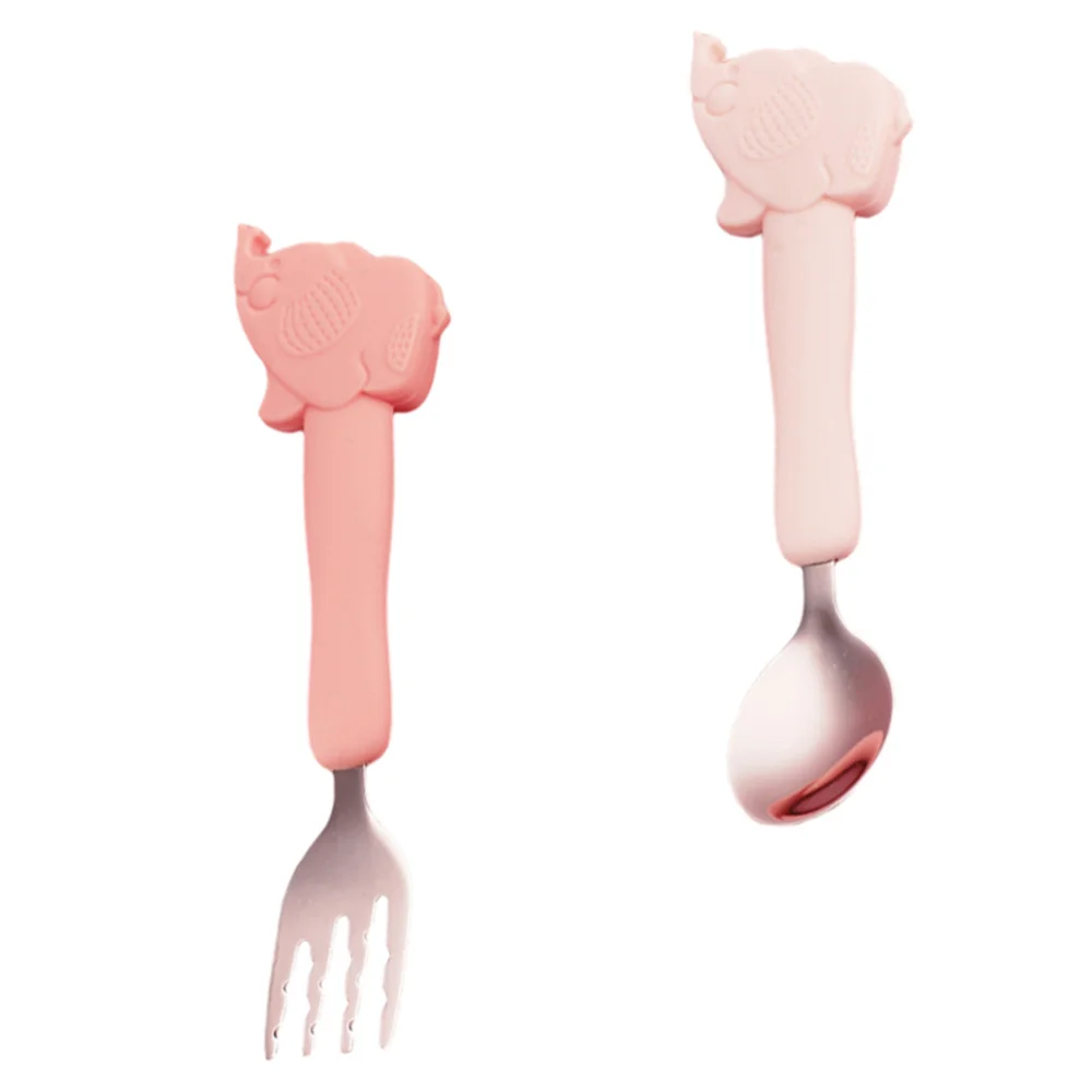 

1 Set Kids Tableware Silicone Handle Learning Eating Spoon and Fork for Toddler
