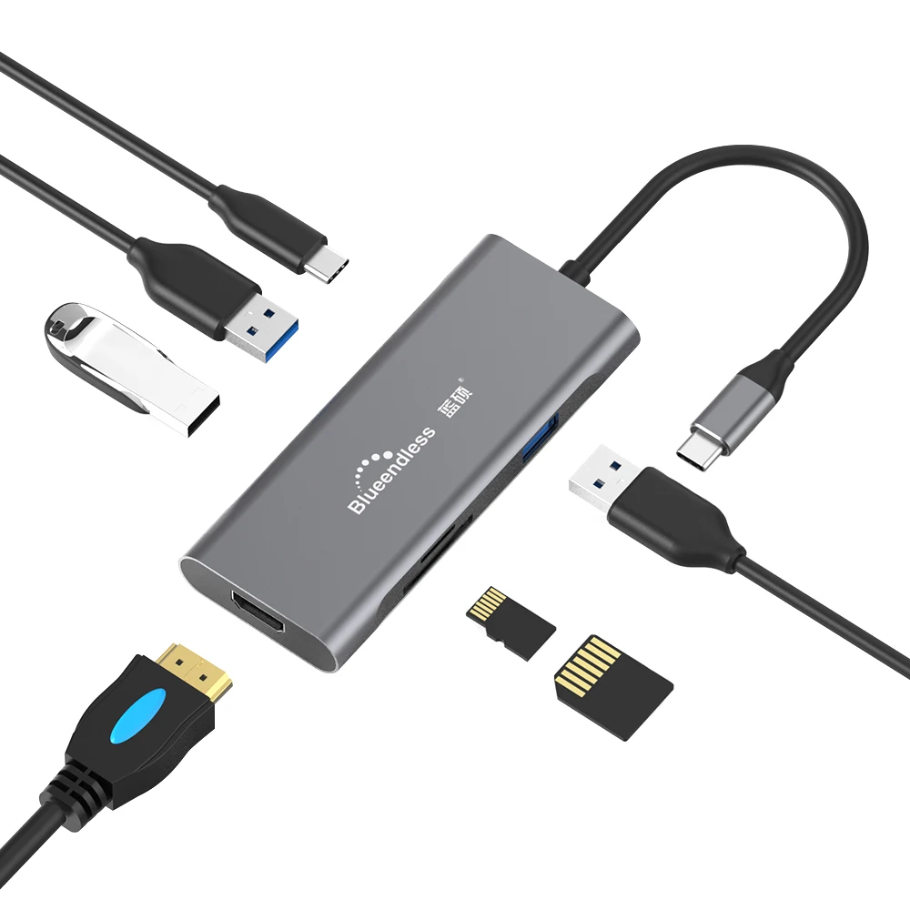 7 in 1 9 в 1 Алюминиевый Usb type-c док-станция для ноутбука USB 3,0 HDMI TF LAN PD usb-концентратор для Macbook huawei XiaoMi DELL Поверхностная док-станция - Цвет: 7 in 1
