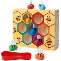 beehive game color cognition clip small bee montessori educational wooden toys toddler baby jeu educatif enfant 3 4 5 6 ans