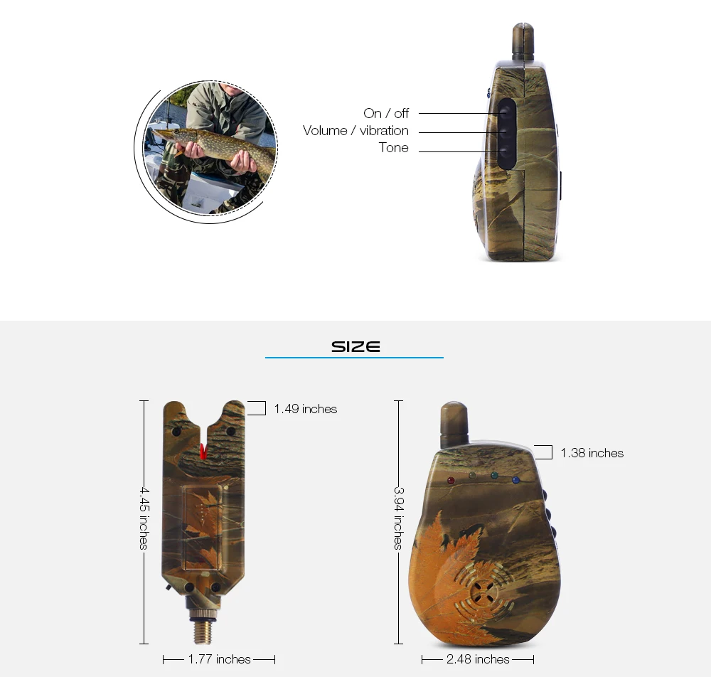 Outlife JY-35 беспроводной дистанционный Камуфляжный Рыболовный набор для индикации поклевки с чехлом приемника 120 м светодиодный тревожный сигнал Рыбалка укус сигнализация
