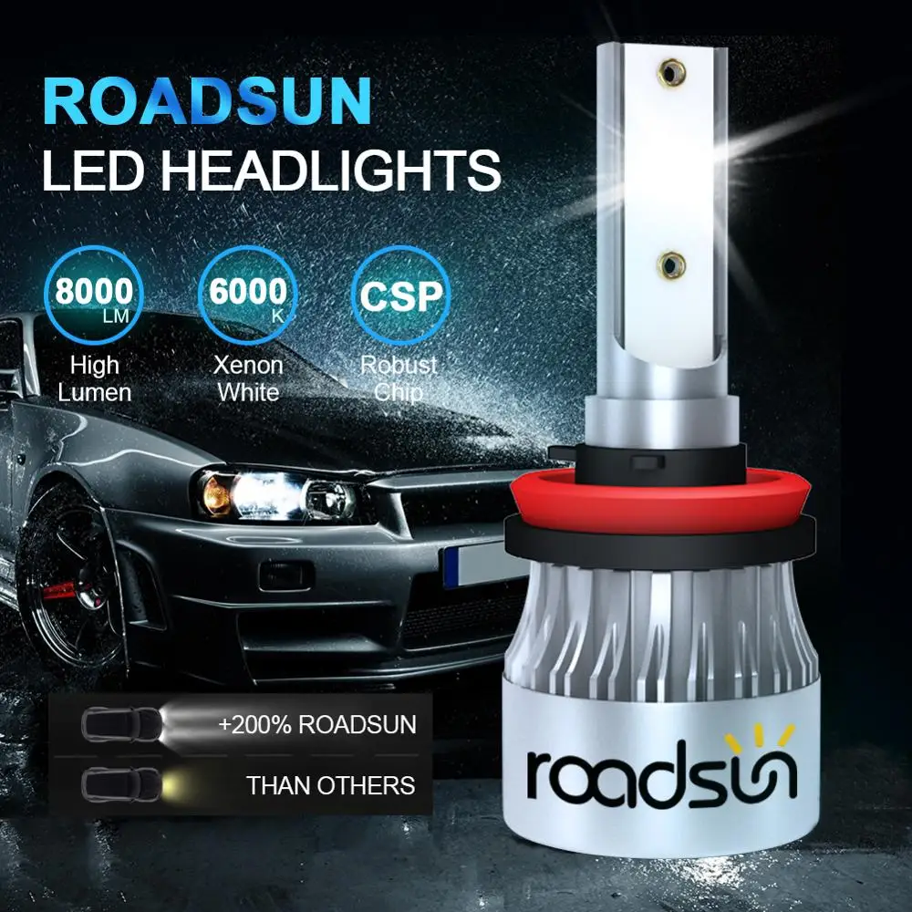 Светодиодный фонарь roadsun H4 H7 H8 H9 H11 CSP Chips 9005 9006 72 Вт 12000LM Mini Size светодиодный