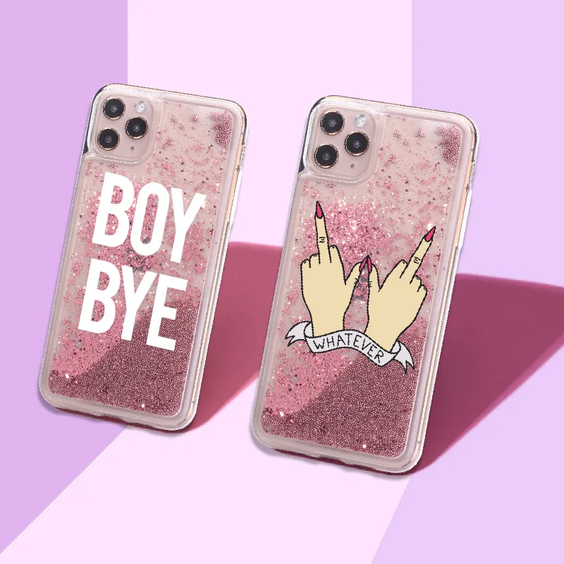 

Boy Bye Girls Shine Sparkle Liquid Real Glitter Phone Case Fundas Cover for iPhone 11 X XS XR Max Pro 7 8 7Plus 8Plus 6