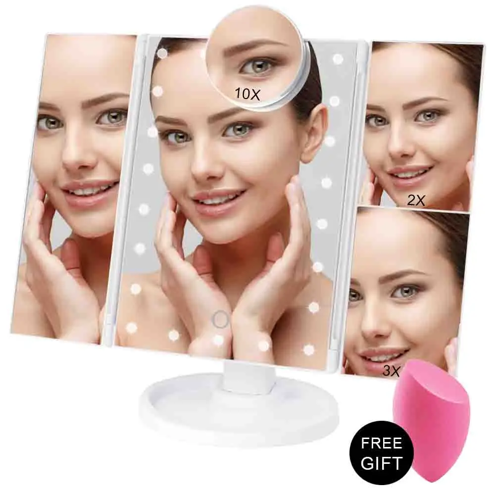 Зеркало для макияжа с сенсорным экраном 22 светодиодный светильник Vanity Mirror1X/2X/3X/10X увеличительное гибкое косметическое регулируемое двойное питание
