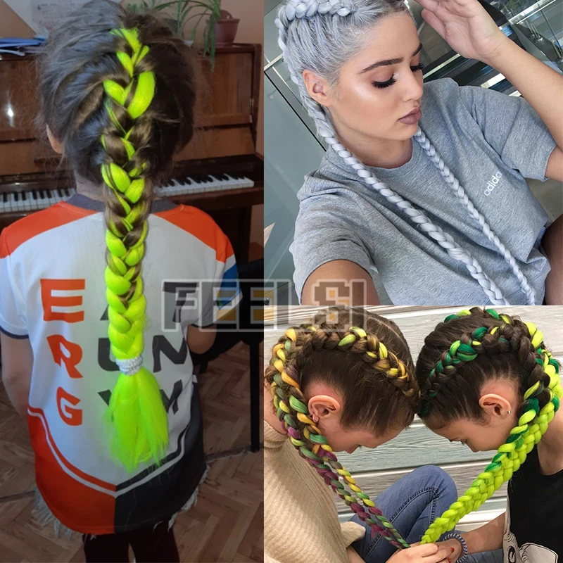 Синтетические косы для наращивания волос косички розовые фиолетовые желтые