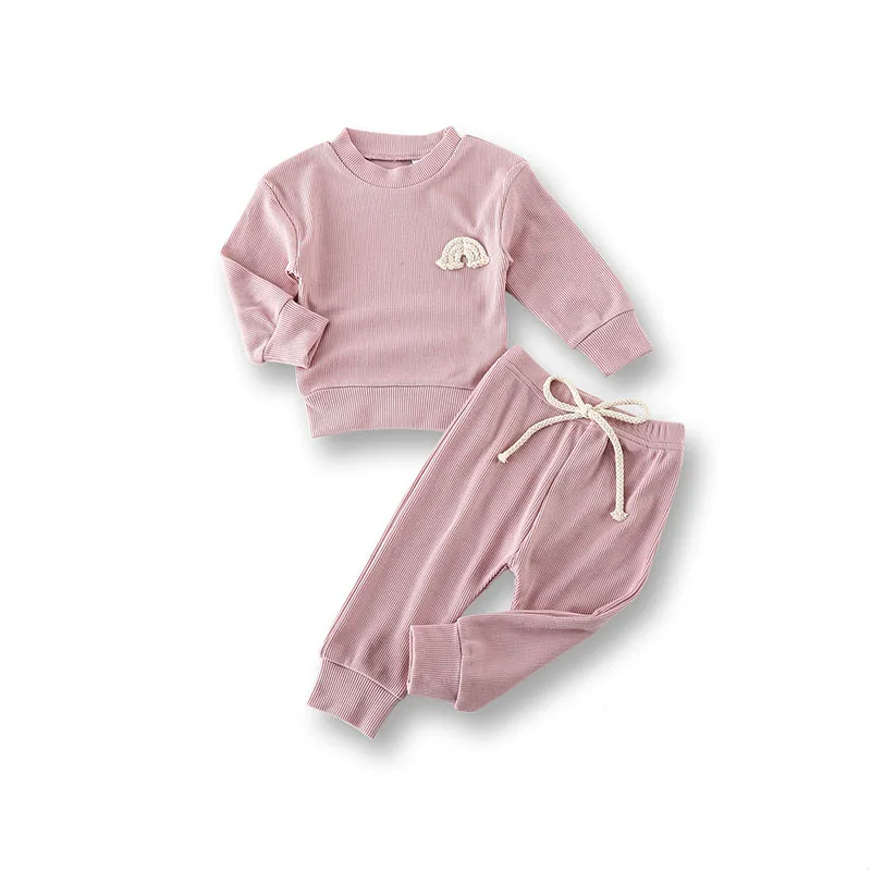 

Melario Children Sets 2 Piece Sets for Kids 2021 New Fashion Rainbow Embroidered Long-sleeved Top and Trousers Suit 0 2 Years