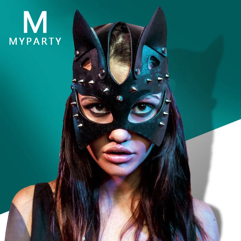 Сексуальные шипы с заклепками маска кошки шипами женщины БДСМ кожа фетиш