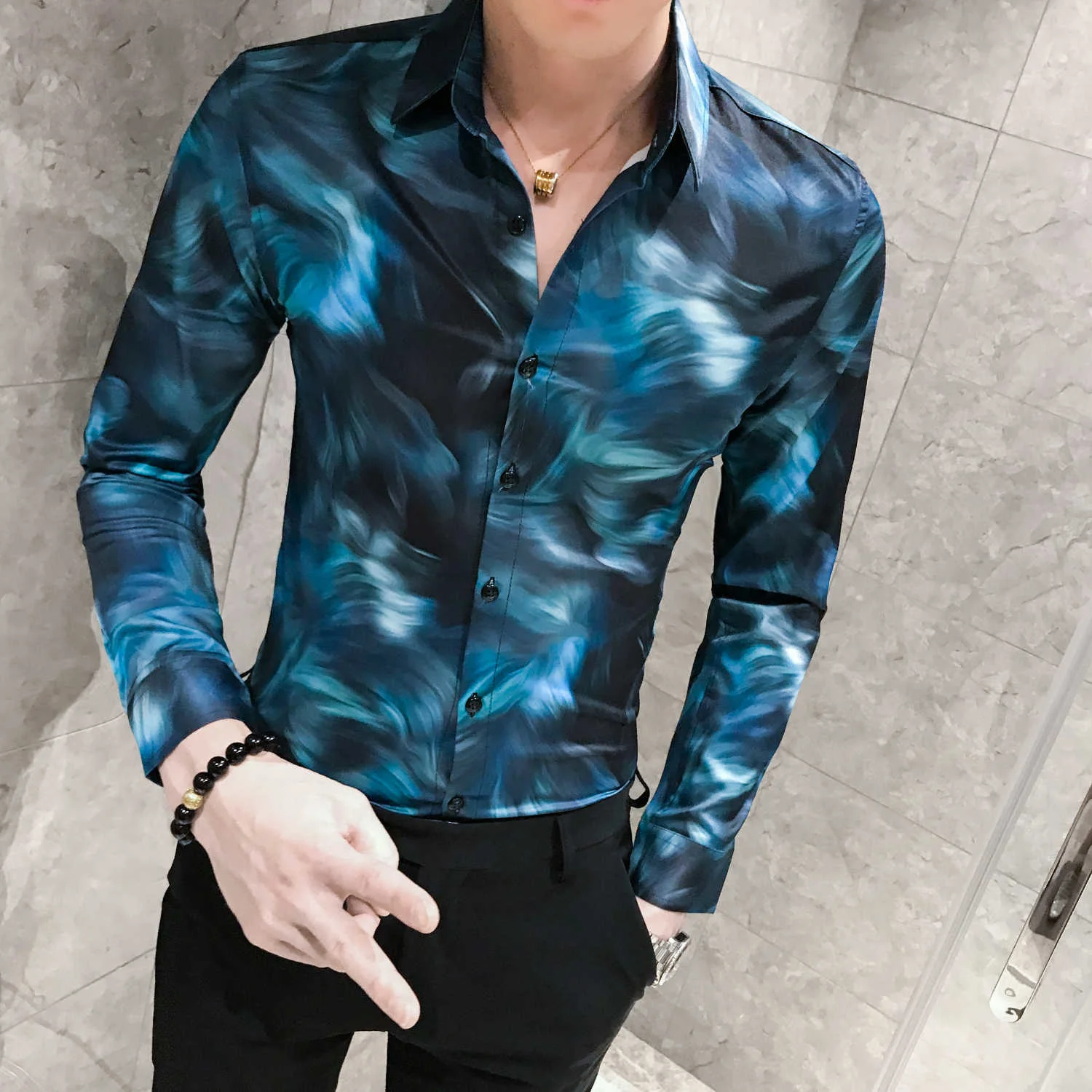 

Autumn Long Sleeve Beautiful Print Men British Style Shirt Men New Fashion Casual Shirts Slim Fit Party Dress Shirt Camisa Homem