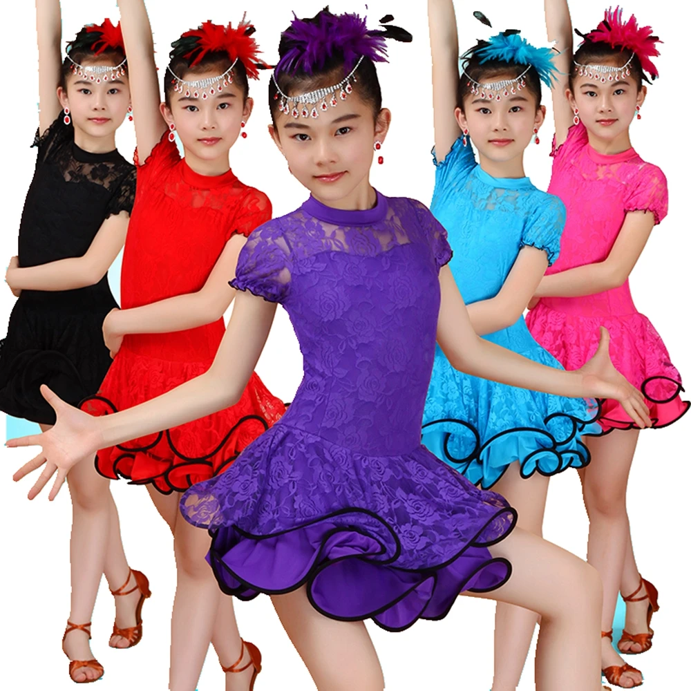 Костюмы для латиноамериканских танцев девочек Детская юбка балета Кружевное