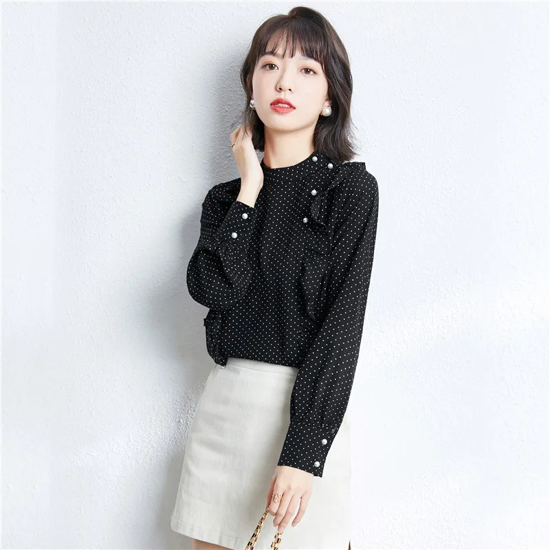 

2021 Women Ruffles OL Bloues Plus Size Shirts Spring Blouses Ropa Mujer Dot Print Blusas Fashion Harajuku Sexy Top Tees 1118