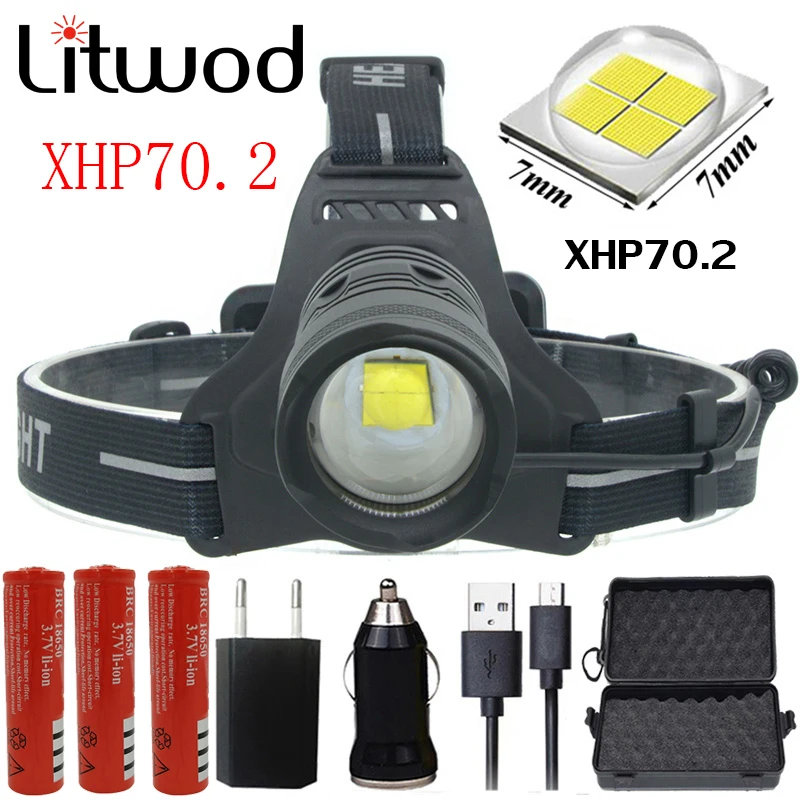 2808 Оригинальный светодиодный налобный фонарь Z40 XHP70.2 32 Вт с высоким зумом 42920 лм