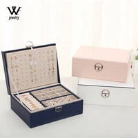 we new double layer leather jewelry box necklace 48 hole earring storage jewelry storage box large space jewelry holder gift box