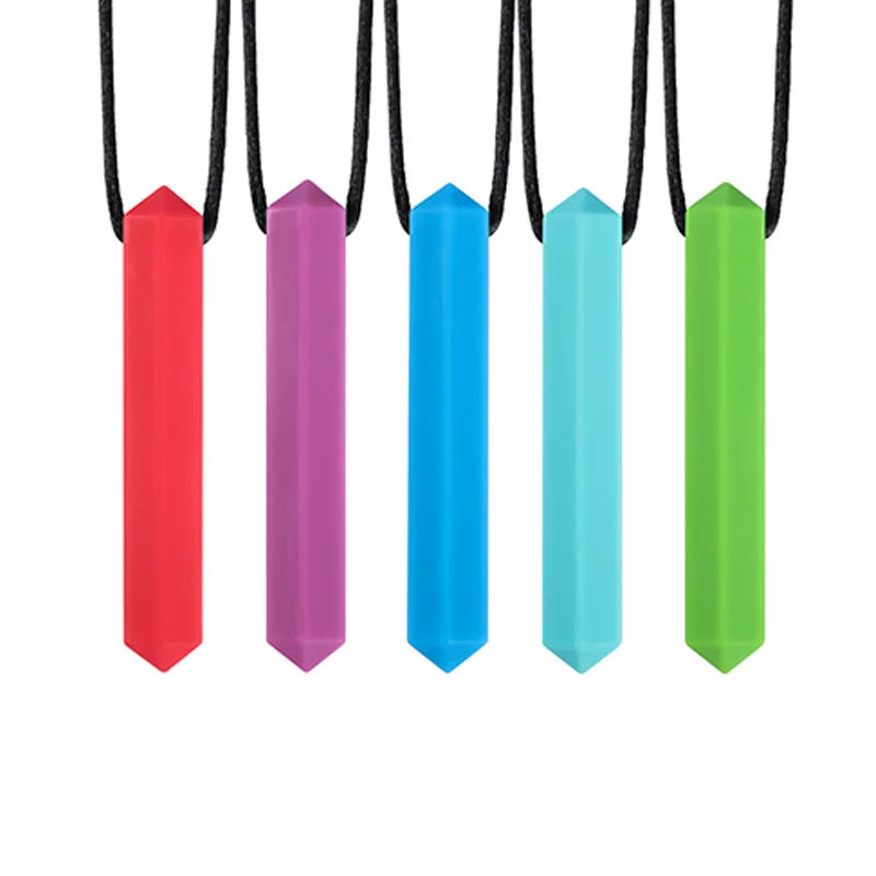Mordedor de silicona de 5 colores para beb&eacute;, juguetes sensoriales para morder, collar, palo Molar-0