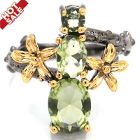 21x19mm vintage jewelry ring for women gothic created green amethyst black gold color gift silver rings