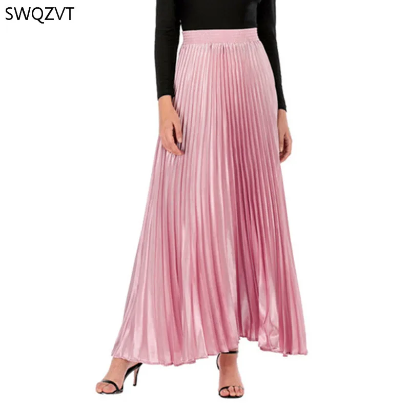 Женская плиссированная юбка элегантная длинная Однотонная макси в стиле ретро