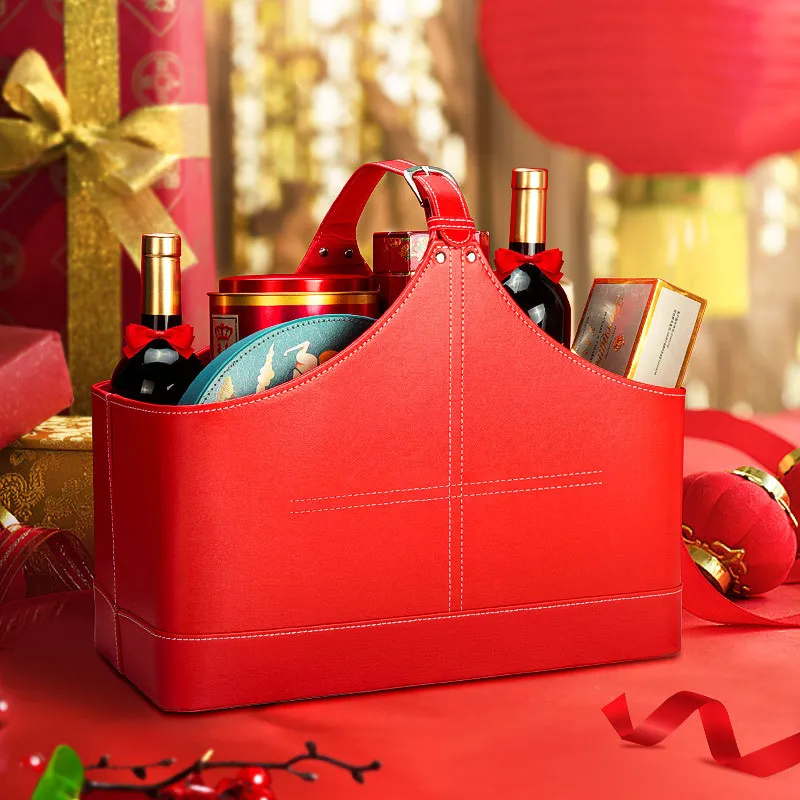 

Из искусственной кожи подарочная корзина для рождественского подарка корзина для овощей и фруктов, вместительная сумка для хранения