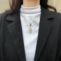europe and the united states retro squares like relief double chain korea personality metal sweater chain necklace female clavic