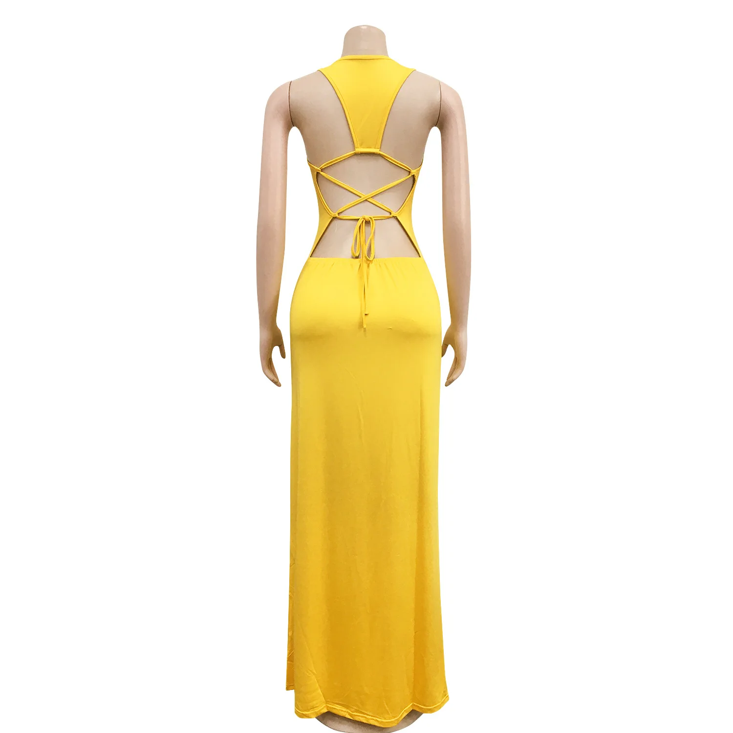 

Solid Women Tack Sleeveless Women Sheath Dresses Backless Women Maxi Dresses