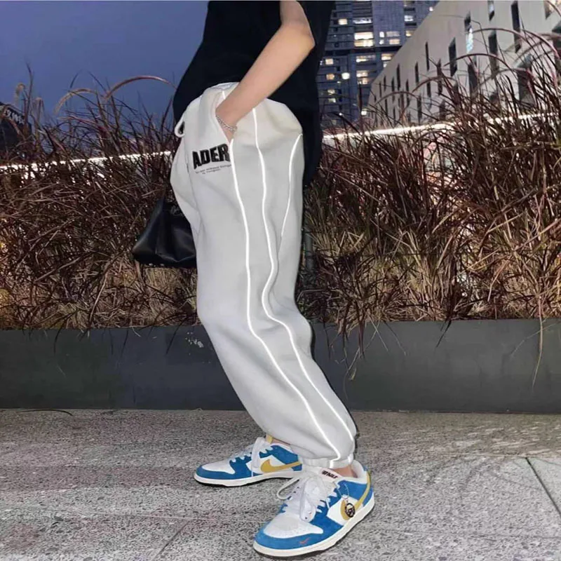 

Sweatpant Fleece Trousers Men Women Side Reflective Stripe Sweatpants Oversize Embroidery ADER Error Pants