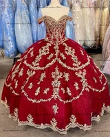 gorgeous red quinceanera dresses with gold appliqued sequins lace up ball gown prom dress vestido de festa sweet 16 dress
